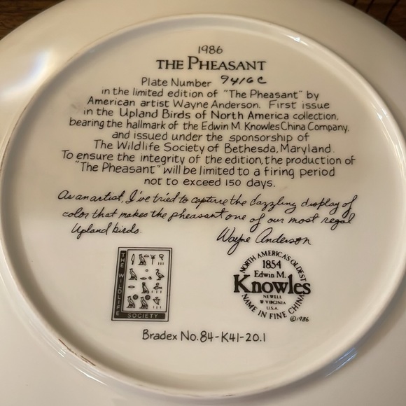 Wayne Anderson "The Pheasant" Collector's Plate - Picture 3 of 5